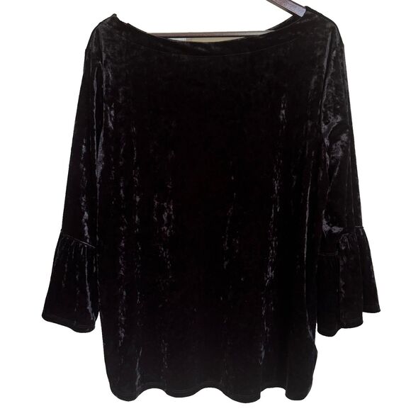Black velour velvet bell sleeve tunic top womens 3X whimsigoth peasant holiday - Picture 2 of 8